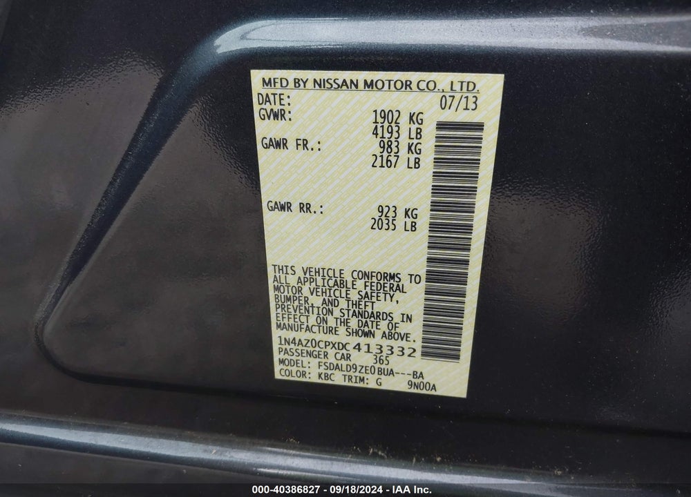 2013 NISSAN LEAF SV VIN: 1N4AZ0CPXDC413332
