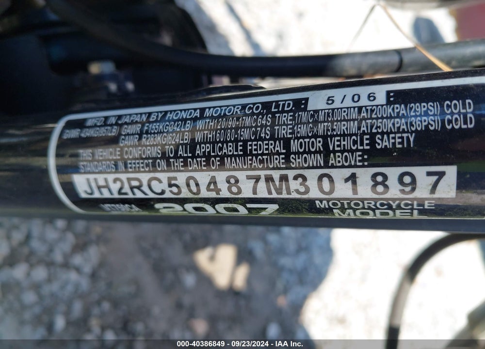 2007 HONDA VT750 VIN: JH2RC50487M301897