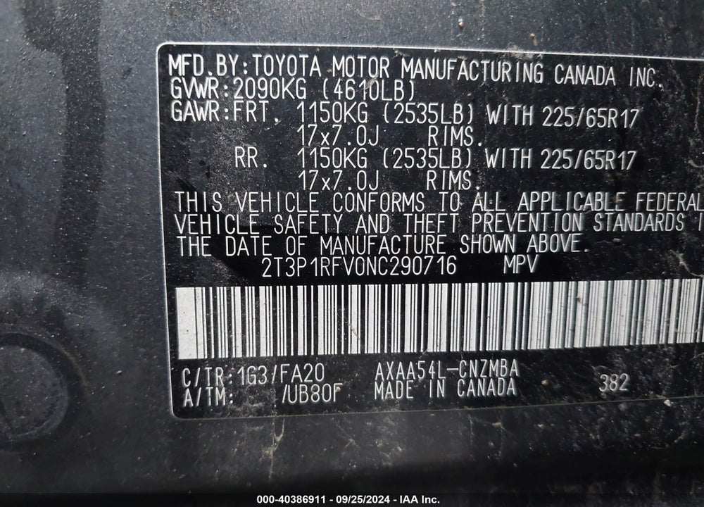 2022 TOYOTA RAV4 XLE VIN: 2T3P1RFV0NC290716