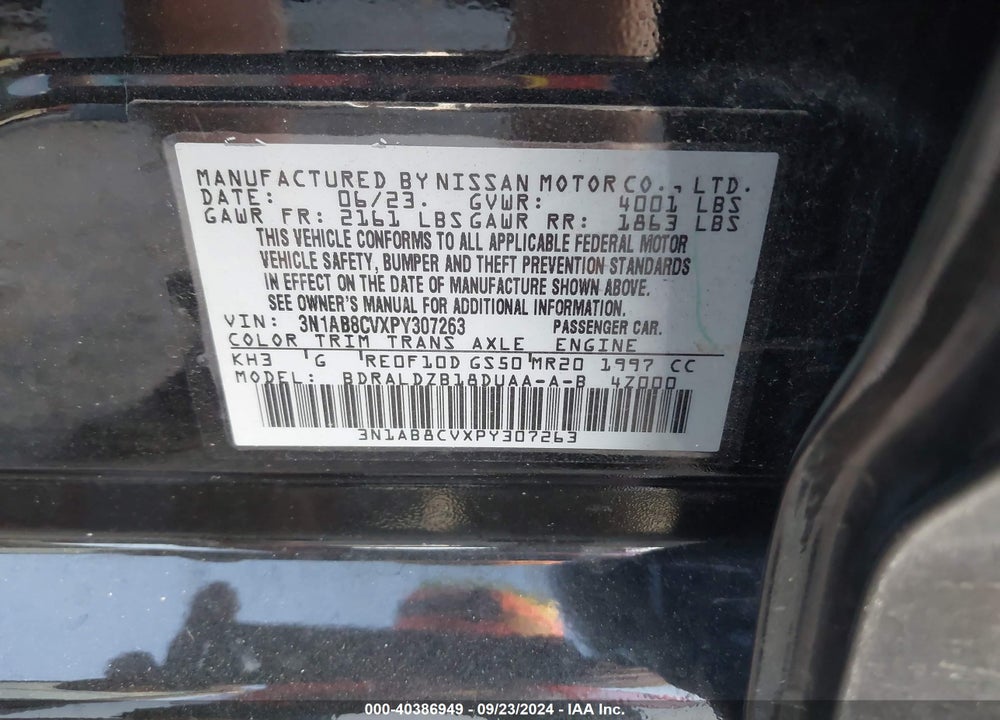 2023 NISSAN SENTRA SV XTRONIC CVT VIN: 3N1AB8CVXPY307263
