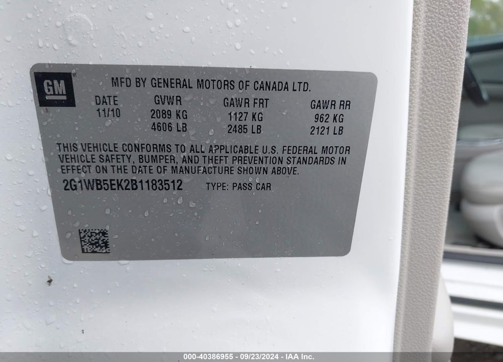 2011 CHEVROLET IMPALA LT VIN: 2G1WB5EK2B1183512