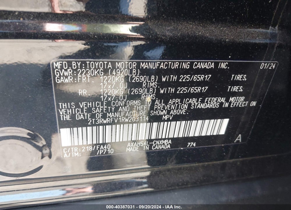 2024 TOYOTA RAV4 HYBRID XLE VIN: 2T3RWRFV1RW203114