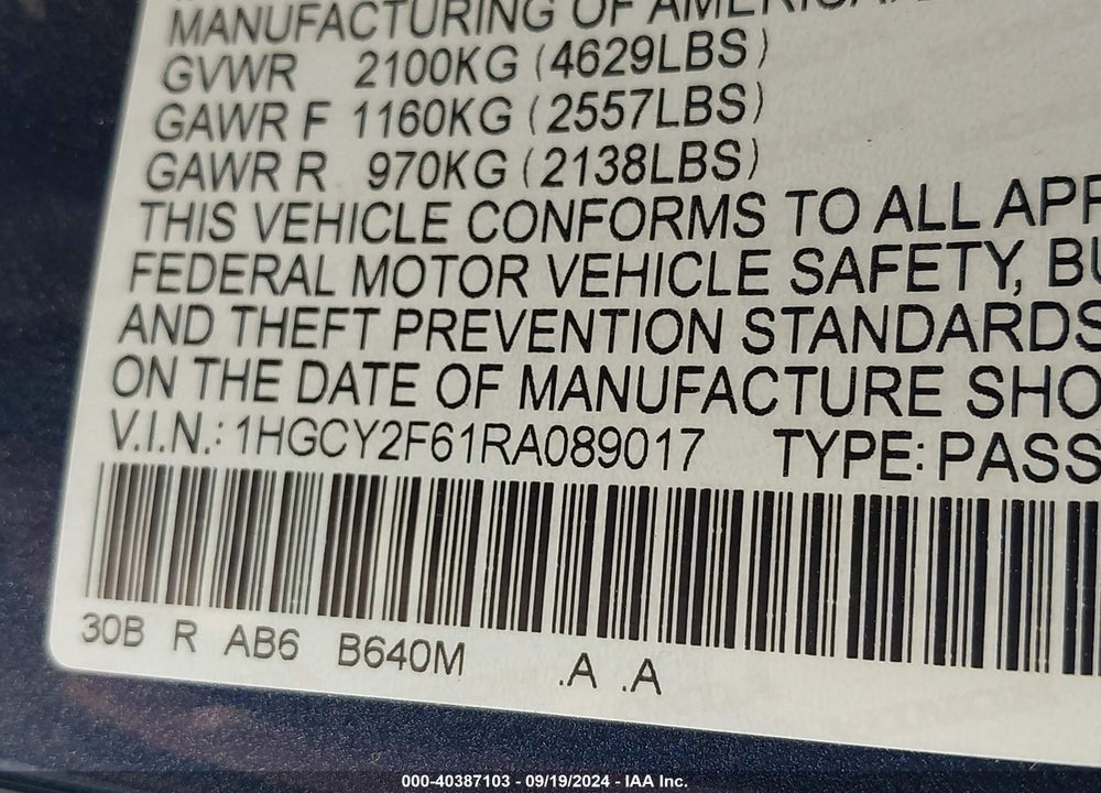 2024 HONDA ACCORD HYBRID EX-L VIN: 1HGCY2F61RA089017