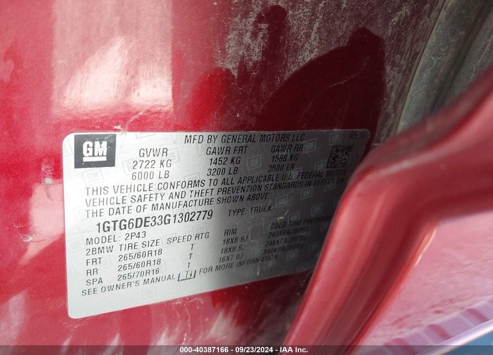 2016 GMC CANYON SLT VIN: 1GTG6DE33G1302779