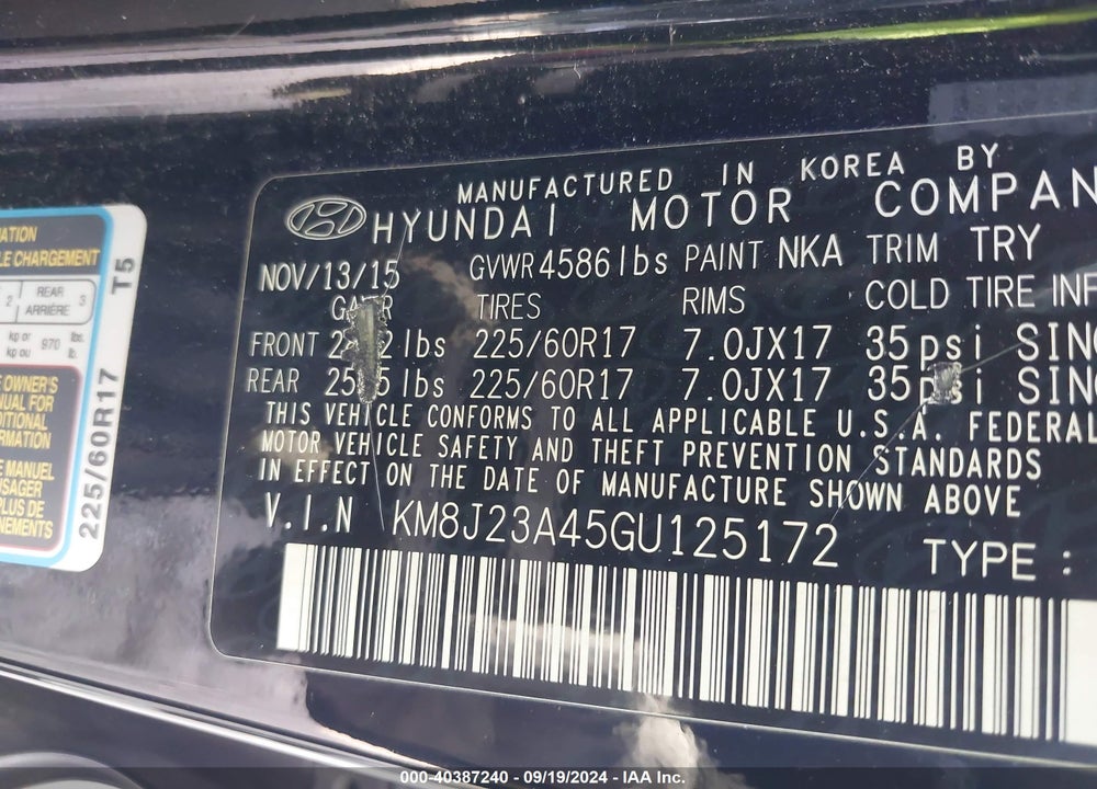 2016 HYUNDAI TUCSON SE VIN: KM8J23A45GU125172