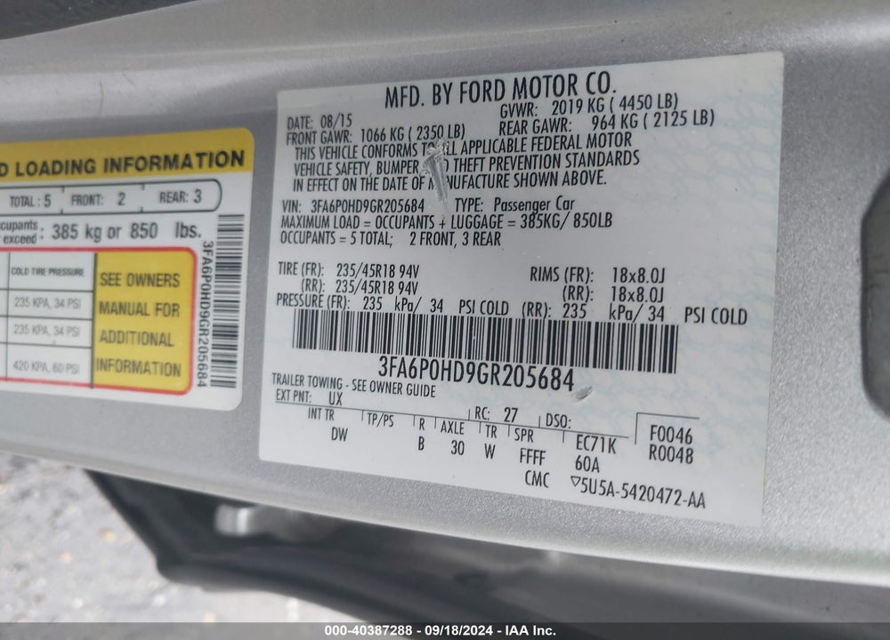 2016 FORD FUSION SE VIN: 3FA6P0HD9GR205684