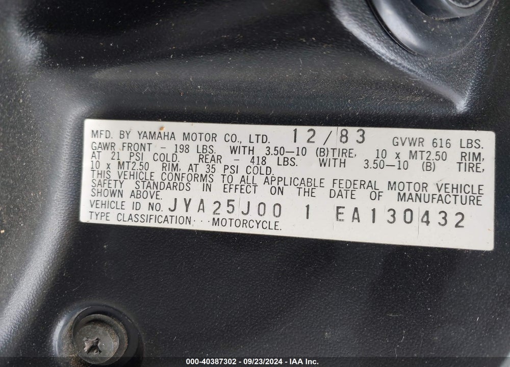 1984 YAMAHA XC180 VIN: JYA25J001EA130432