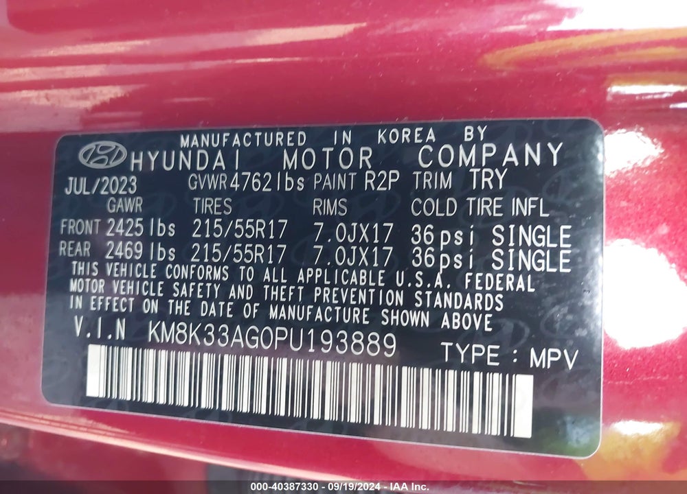 2023 HYUNDAI KONA ELECTRIC VIN: KM8K33AG0PU193889