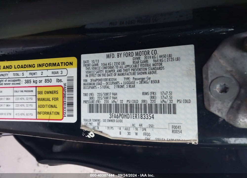 2014 FORD FUSION SE VIN: 3FA6P0HD1ER183354