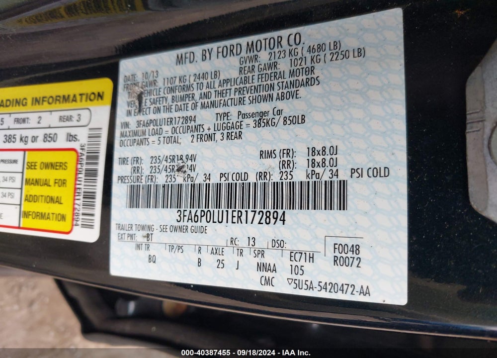 2014 FORD FUSION HYBRID SE VIN: 3FA6P0LU1ER172894