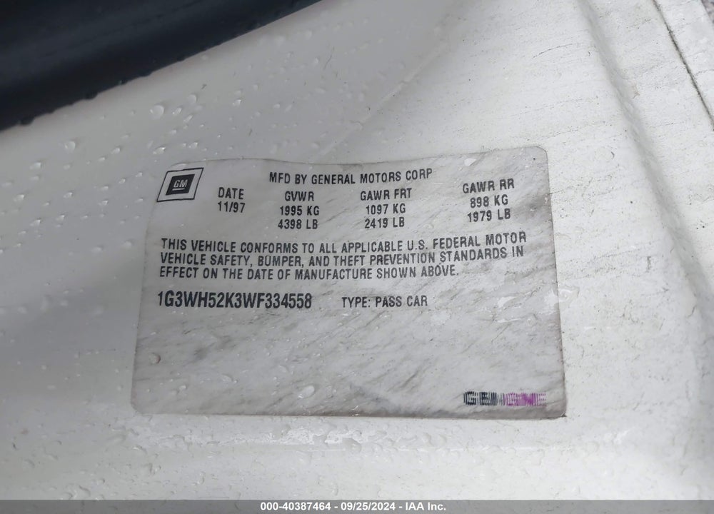 1998 OLDSMOBILE INTRIGUE VIN: 1G3WH52K3WF334558