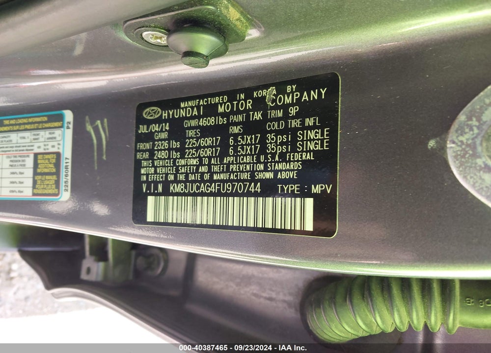 2015 HYUNDAI TUCSON SE VIN: KM8JUCAG4FU970744