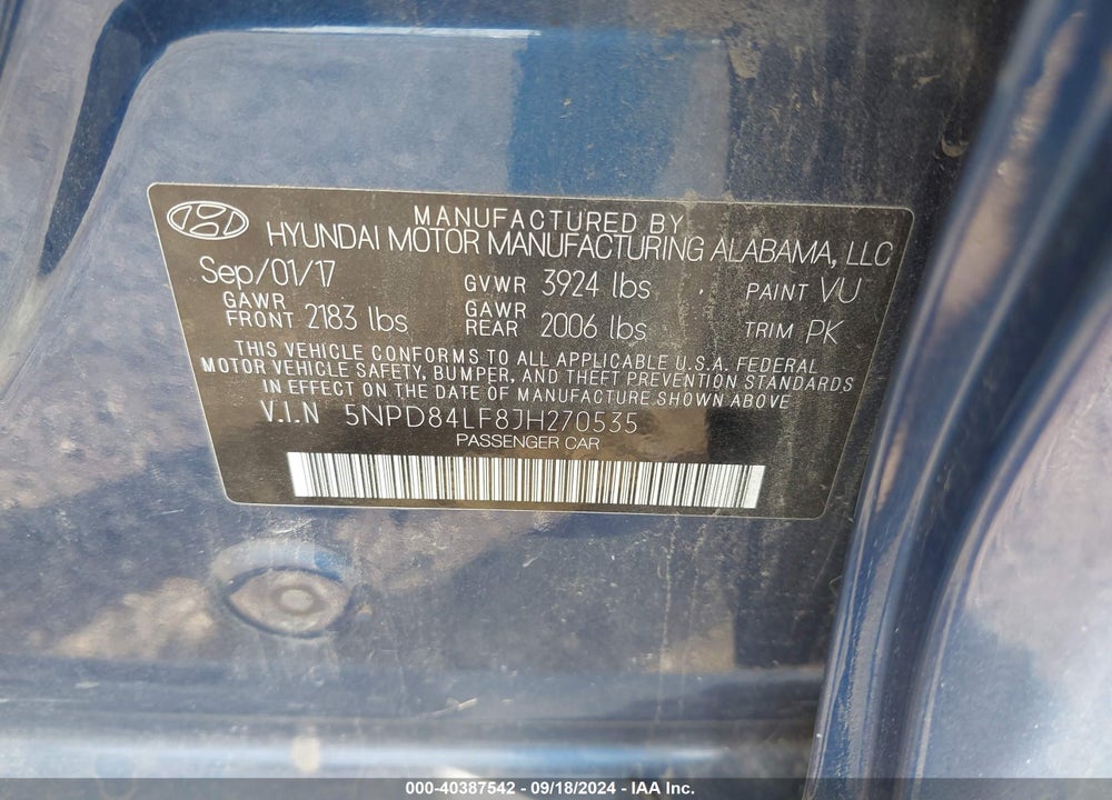 2018 HYUNDAI ELANTRA SEL VIN: 5NPD84LF8JH270535