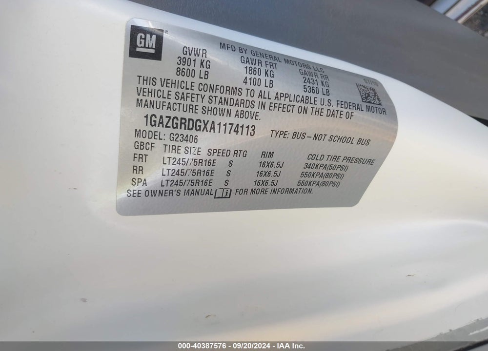 2010 CHEVROLET EXPRESS 2500 LT VIN: 1GAZGRDGXA1174113
