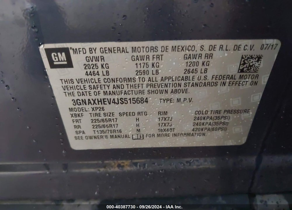 2018 CHEVROLET EQUINOX LS VIN: 3GNAXHEV4JS515684