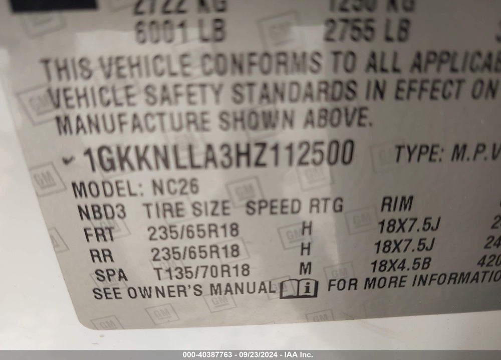 2017 GMC ACADIA SLE-2 VIN: 1GKKNLLA3HZ112500