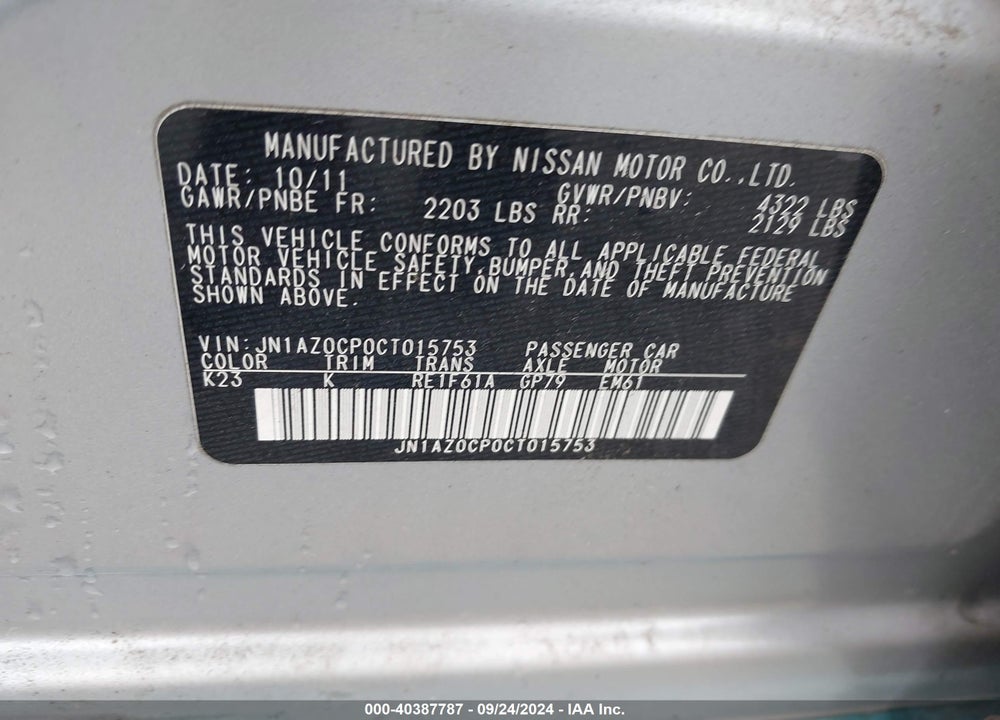 2012 NISSAN LEAF SV VIN: JN1AZ0CP0CT015753