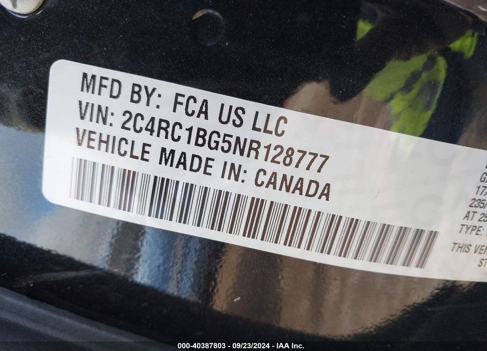 2022 CHRYSLER PACIFICA TOURING L VIN: 2C4RC1BG5NR128777