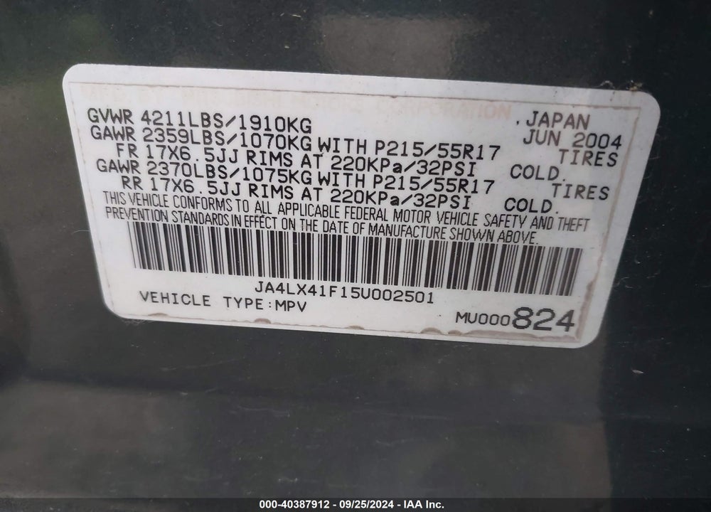 2005 MITSUBISHI OUTLANDER XLS VIN: JA4LX41F15U002501