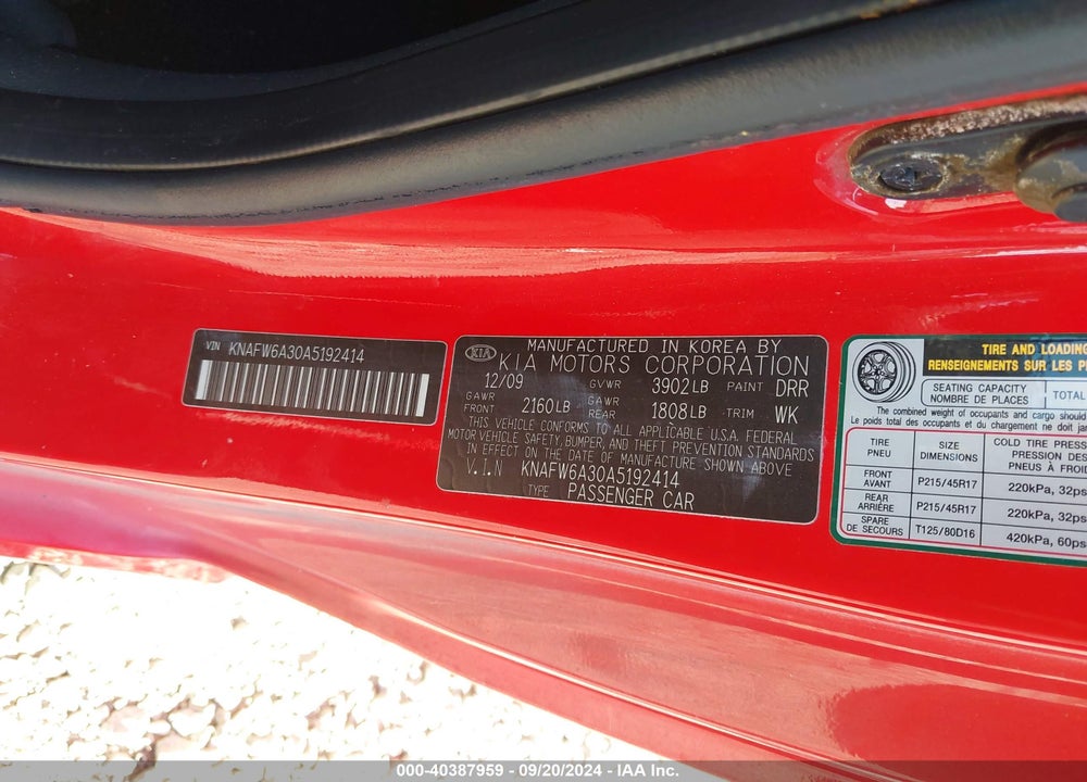 2010 KIA FORTE KOUP SX VIN: KNAFW6A30A5192414
