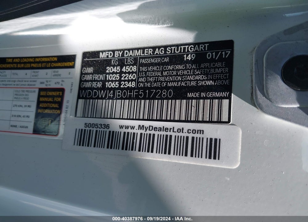 2017 MERCEDES-BENZ C 300 VIN: WDDWJ4JB0HF517280