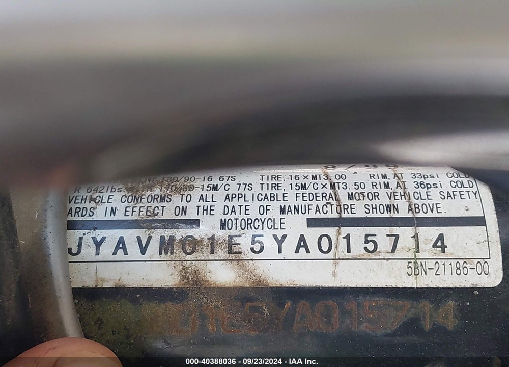 2000 YAMAHA XVS65 A VIN: JYAVM01E5YA015714
