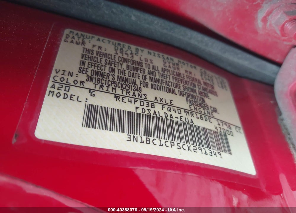 2012 NISSAN VERSA 1.8 S VIN: 3N1BC1CP5CK291349