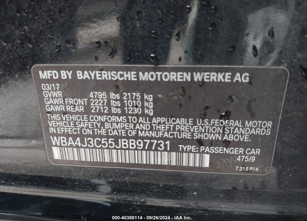 2018 BMW 430I GRAN COUPE XDRIVE VIN: WBA4J3C55JBB97731
