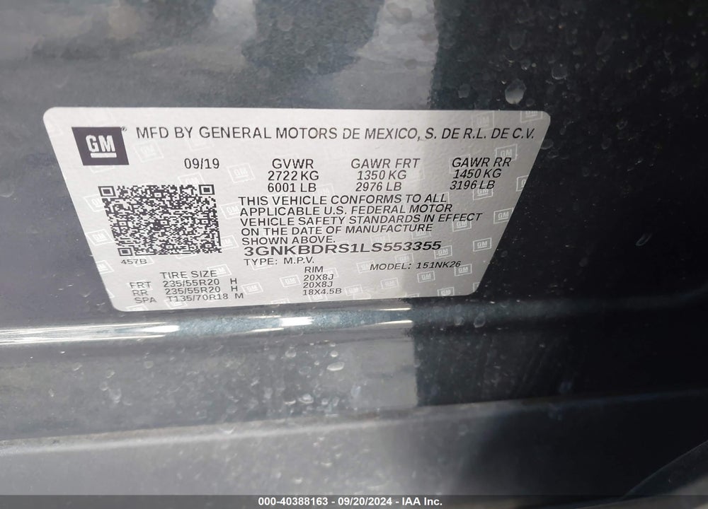 2020 CHEVROLET BLAZER FWD 3LT VIN: 3GNKBDRS1LS553355