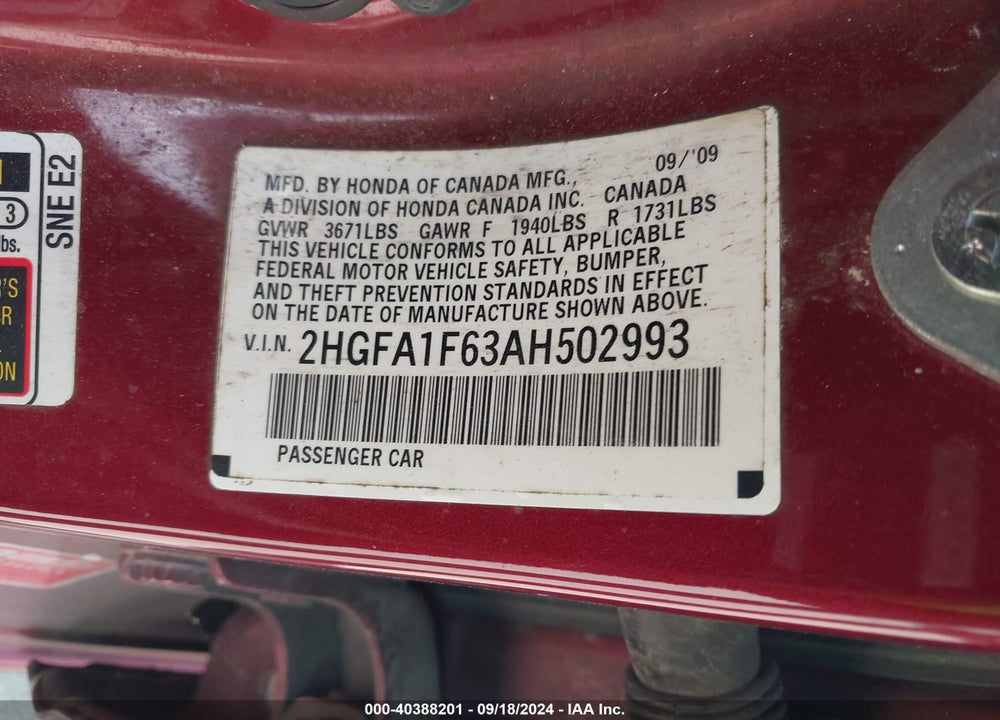 2010 HONDA CIVIC LX-S VIN: 2HGFA1F63AH502993