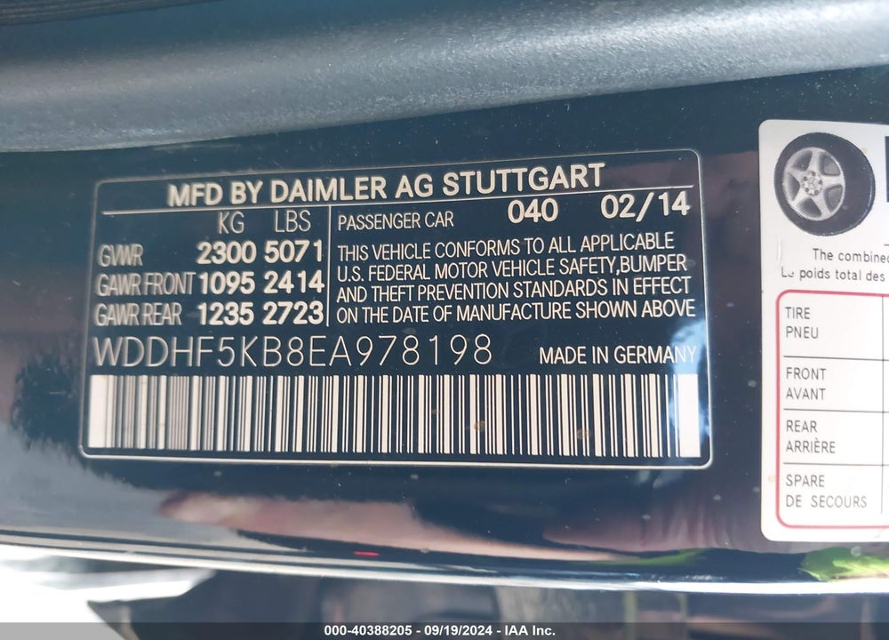 2014 MERCEDES-BENZ E 350 VIN: WDDHF5KB8EA978198