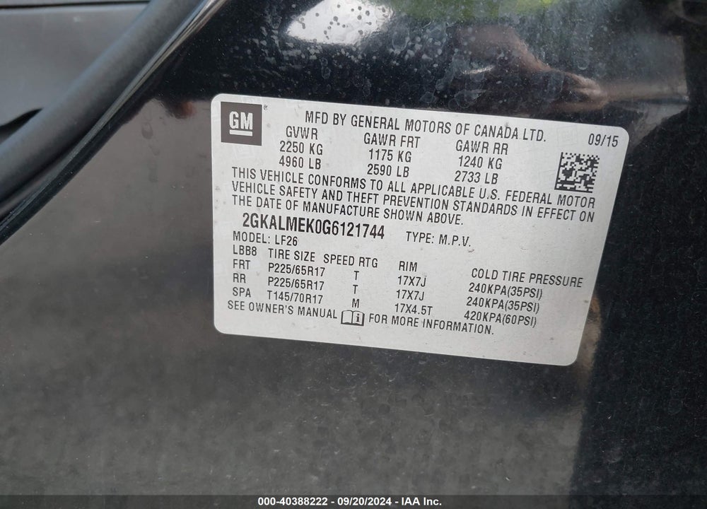 2016 GMC TERRAIN SLE-1 VIN: 2GKALMEK0G6121744