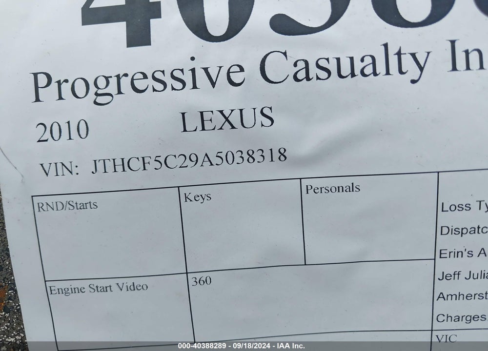 2010 LEXUS IS 250 VIN: JTHCF5C29A5038318