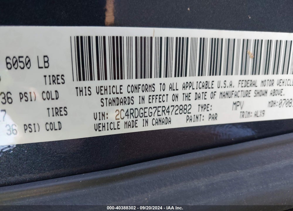 2014 DODGE GRAND CARAVAN R/T VIN: 2C4RDGEG7ER472882