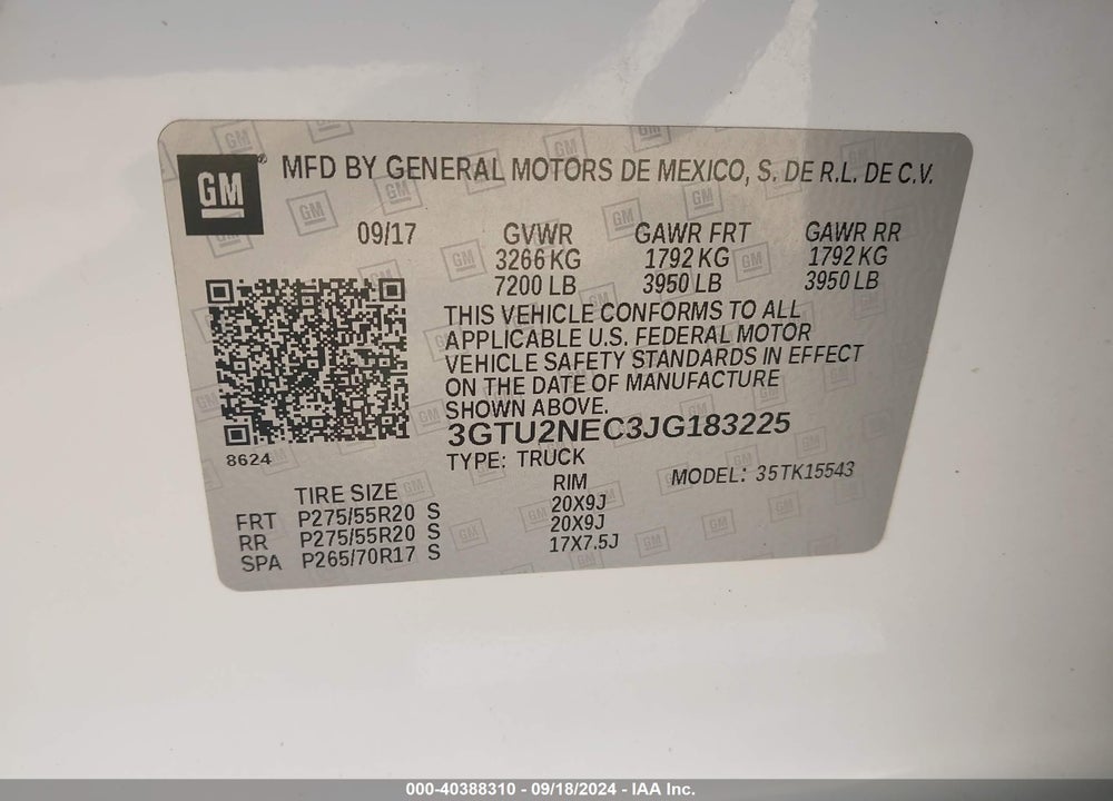 2018 GMC SIERRA 1500 SLT VIN: 3GTU2NEC3JG183225