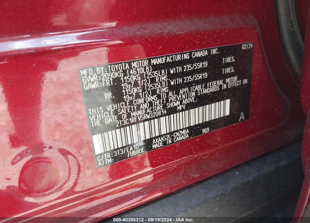2024 TOYOTA RAV4 XLE PREMIUM VIN: 2T3C1RFV5RW320814