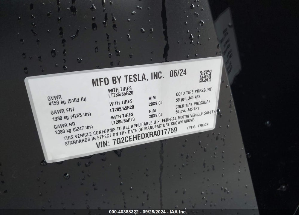 2024 TESLA CYBERTRUCK ALL-WHEEL DRIVE VIN: 7G2CEHEDXRA017759