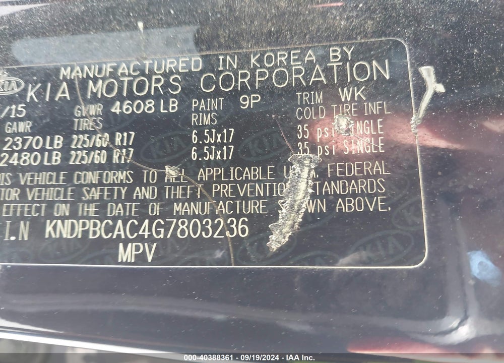 2016 KIA SPORTAGE LX VIN: KNDPBCAC4G7803236