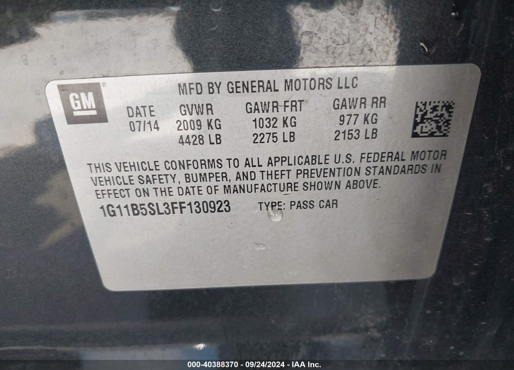 2015 CHEVROLET MALIBU LS VIN: 1G11B5SL3FF130923