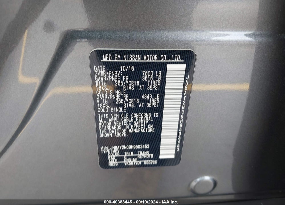 2017 NISSAN ARMADA SV VIN: JN8AY2NC9H9503453