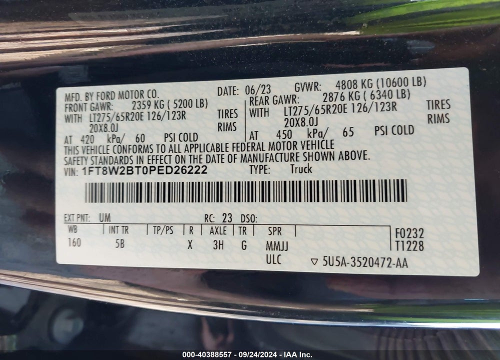 2023 FORD F-250 LARIAT VIN: 1FT8W2BT0PED26222