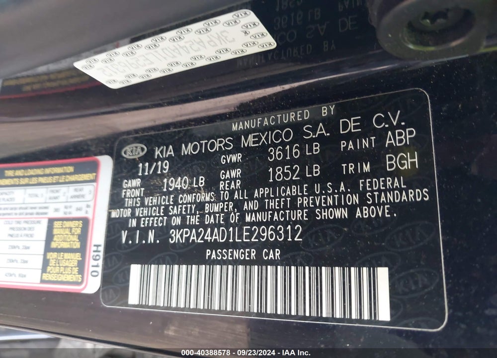 2020 KIA RIO S VIN: 3KPA24AD1LE296312