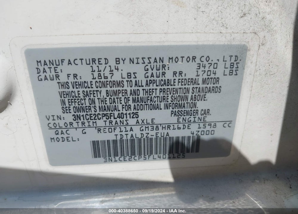 2015 NISSAN VERSA NOTE SV VIN: 3N1CE2CP5FL401125