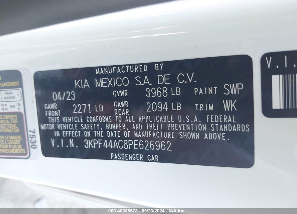 2023 KIA FORTE GT VIN: 3KPF44AC8PE626962