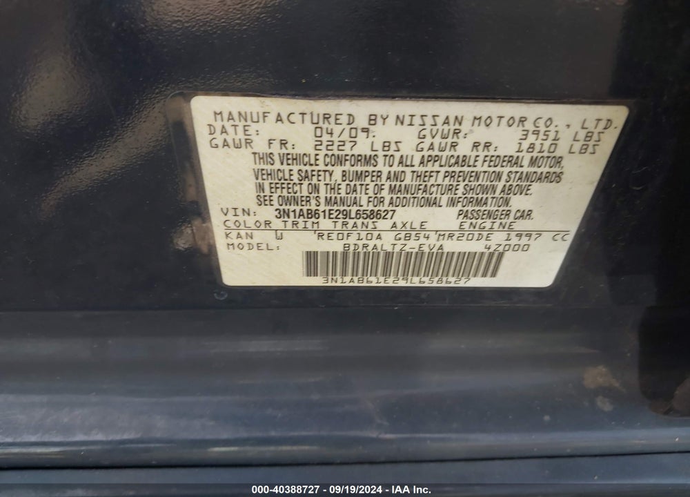 2009 NISSAN SENTRA 2.0SR VIN: 3N1AB61E29L658627