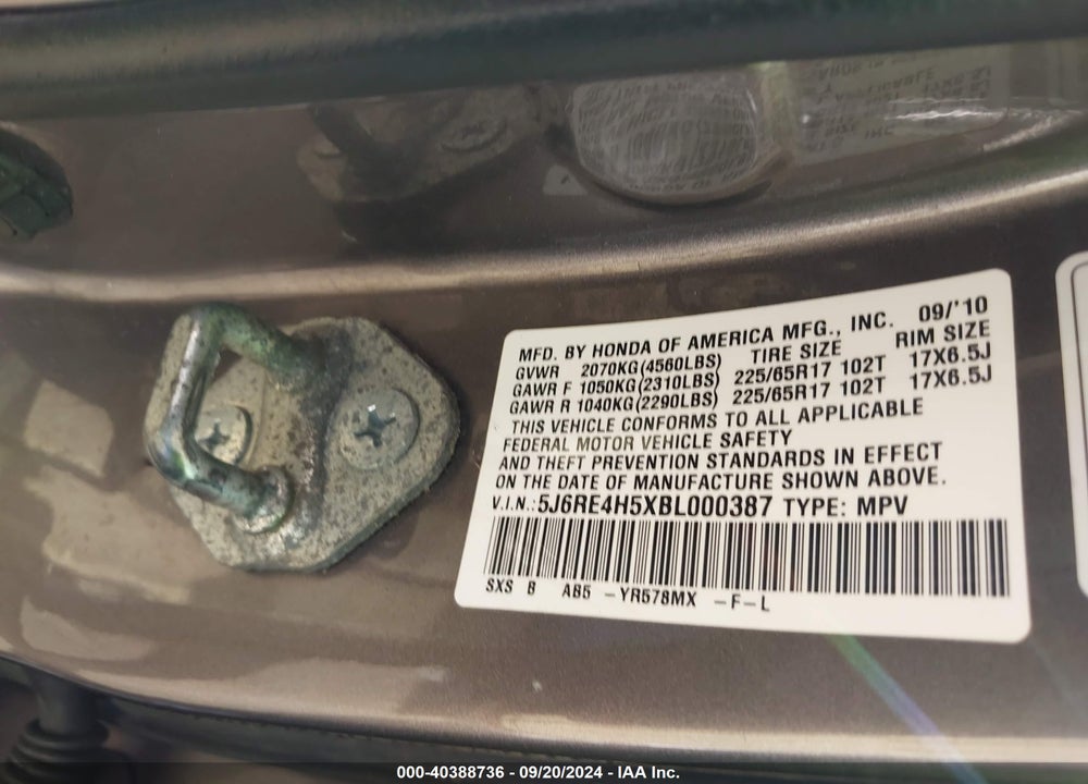 2011 HONDA CR-V EX VIN: 5J6RE4H5XBL000387