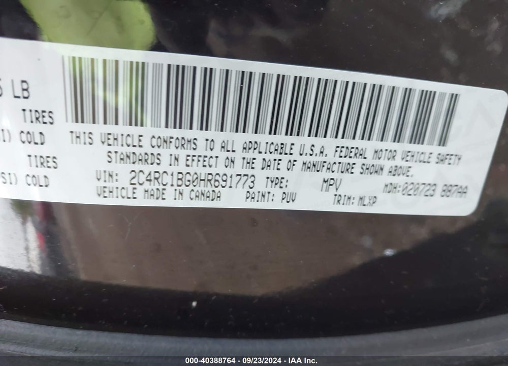 2017 CHRYSLER PACIFICA TOURING L VIN: 2C4RC1BG0HR691773
