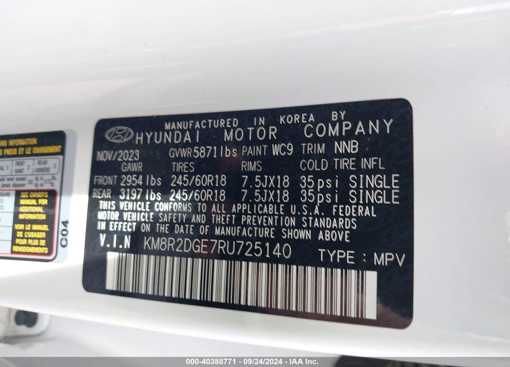 2024 HYUNDAI PALISADE SEL VIN: KM8R2DGE7RU725140