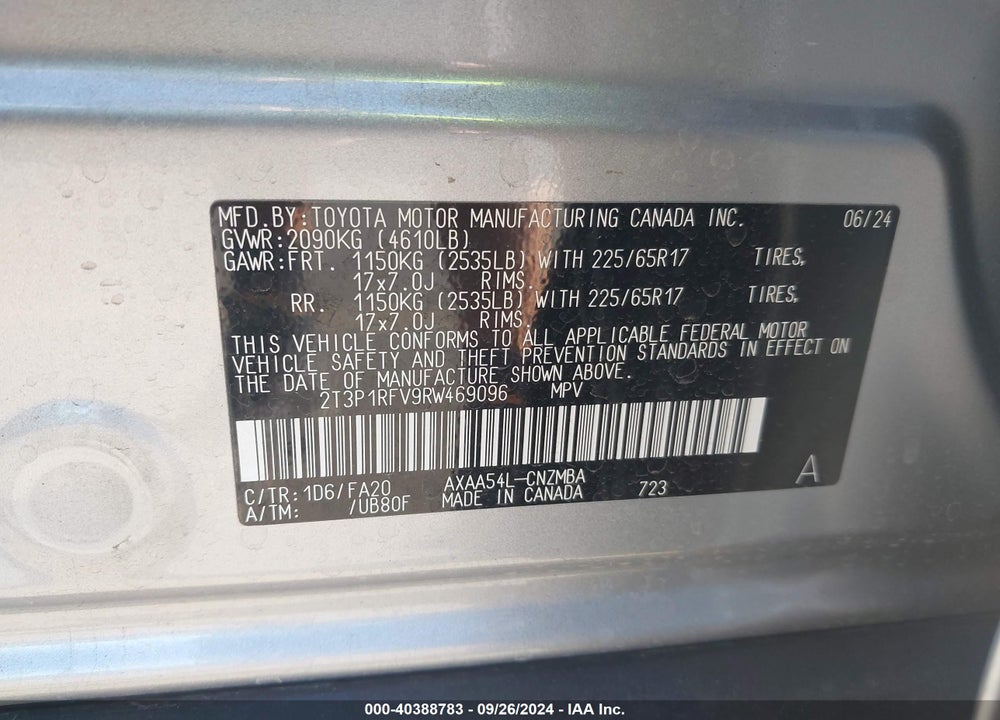 2024 TOYOTA RAV4 XLE VIN: 2T3P1RFV9RW469096