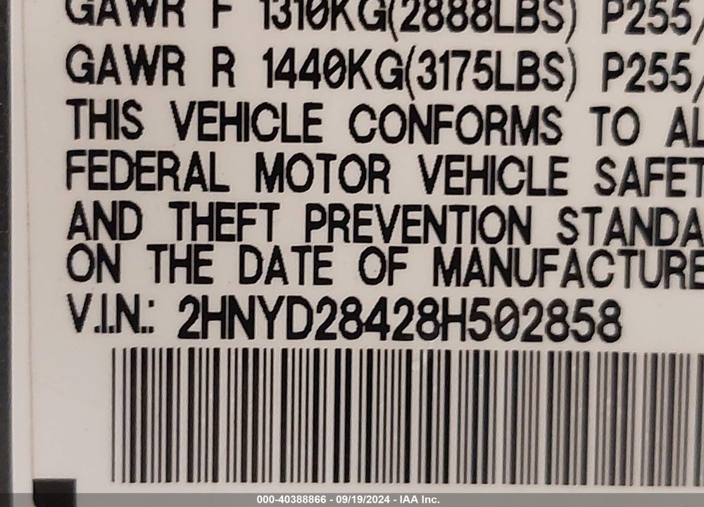 2008 ACURA MDX TECHNOLOGY PACKAGE VIN: 2HNYD28428H502858